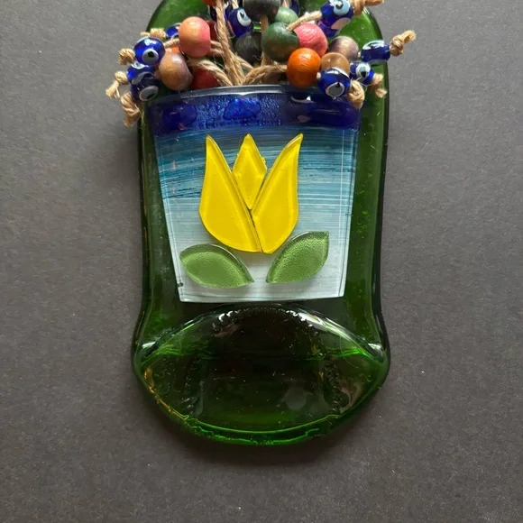 Hand-Blown Glass | Green Evil Eye Floral Wall Art - Picture 4 of 7